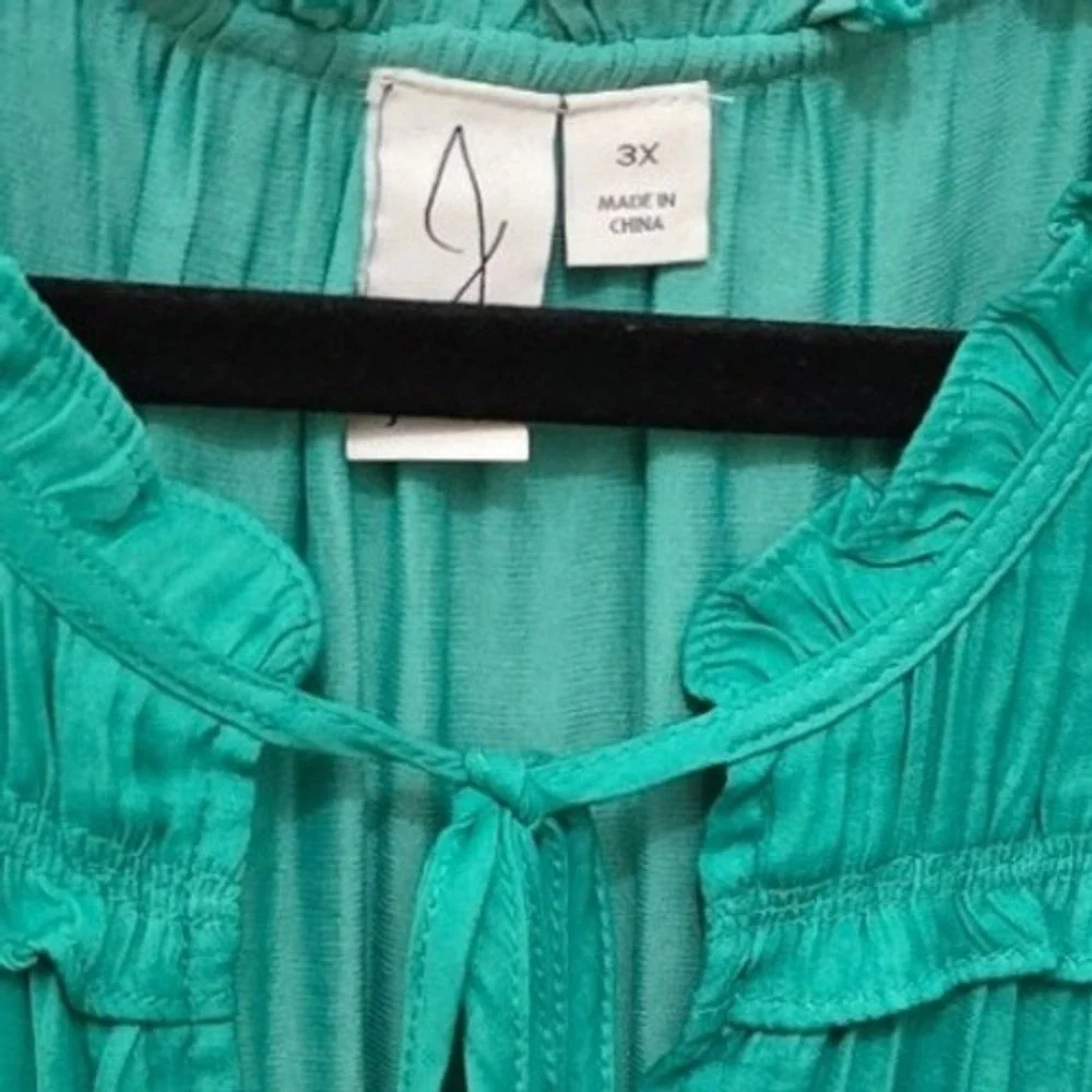 Joie Women's silky Green Ruffle Sleeve Top Tie Neck Blouse Casual PLUS‎ 3X XXL
